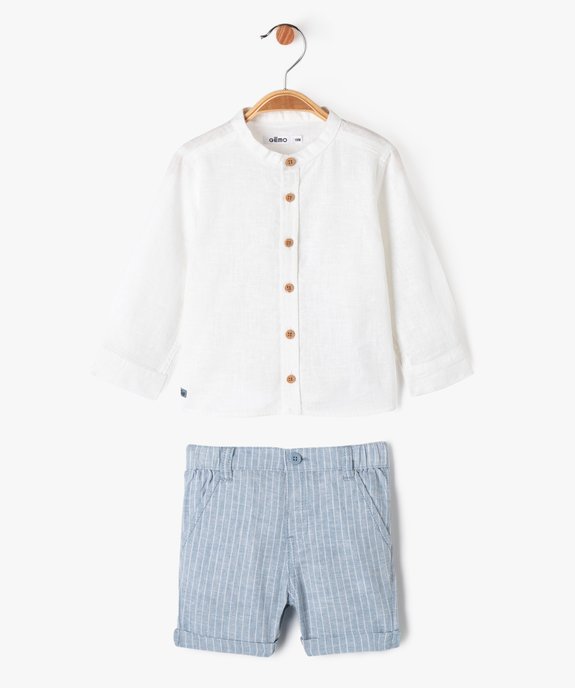 Ensemble 2 pièces en lin chemise + short bébé garçon vue2 - GEMO 4G BEBE - GEMO