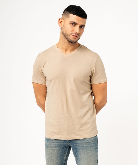 Tee-shirt à manches courtes et col V homme vue1 - GEMO 4G HOMME - GEMO