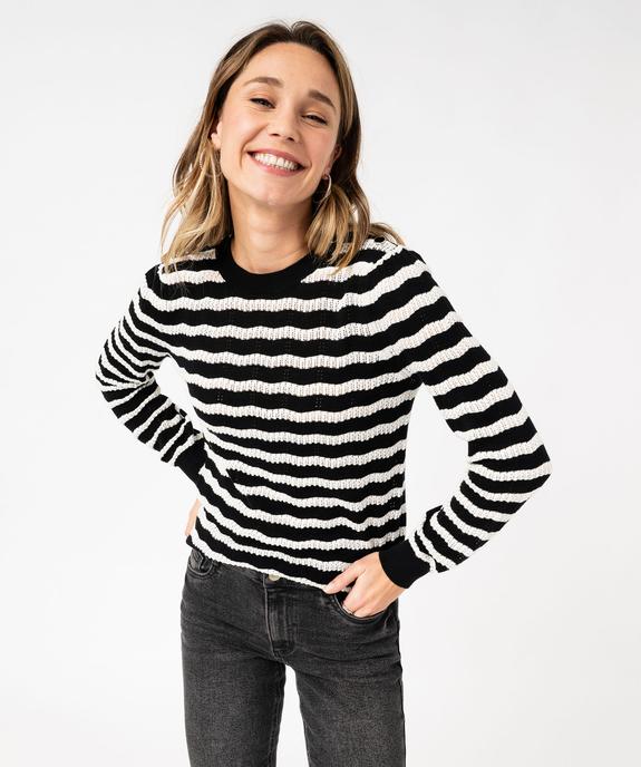 Pull rayé en maille ajourée femme vue2 - GEMO 4G FEMME - GEMO