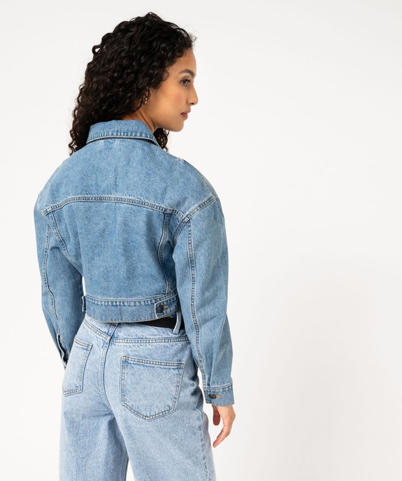 Veste en jean délavé courte femme vue3 - GEMO 4G FEMME - GEMO