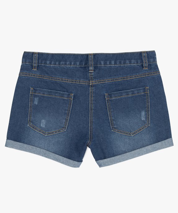 Short fille en jean avec revers cousus vue3 - GEMO (JUNIOR) - GEMO