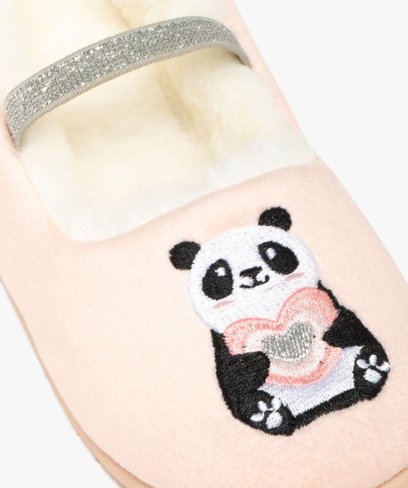 Chaussons fille ballerines avec dessus en velours imprimé panda et bride pailletée vue6 - GEMO 4G FILLE - GEMO