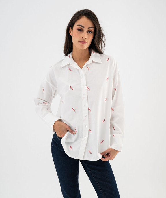 Chemise en coton avec inscriptions brodées femme vue4 - GEMO(FEMME PAP) - GEMO