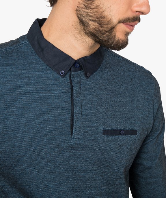 Polo homme à col chemise contrastant vue2 - GEMO (HOMME) - GEMO