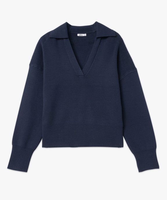 Pull court avec col polo et décolleté V femme vue4 - GEMO(FEMME PAP) - GEMO