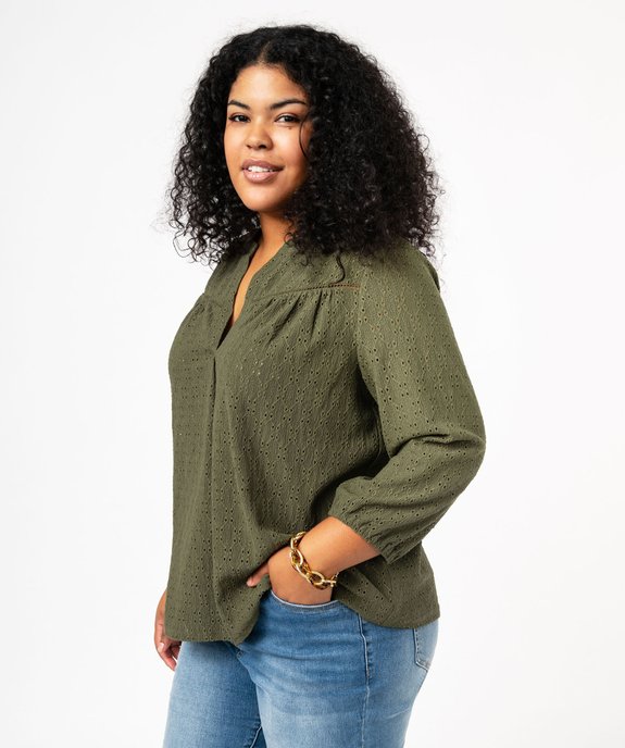 Blouse manches 3/4 en maille ajourée femme grande taille vue1 - GEMO 4G GT - GEMO