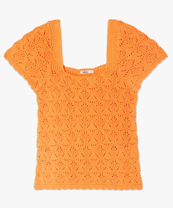 Pull manches courtes en maille ajourée et col carré femme vue4 - GEMO(FEMME PAP) - GEMO