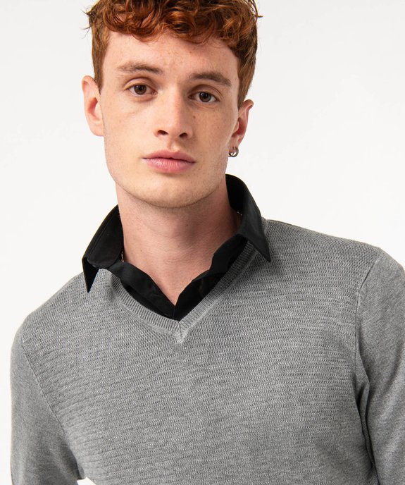 Pull fin avec col V et maille fantaisie homme vue2 - GEMO 4G HOMME - GEMO