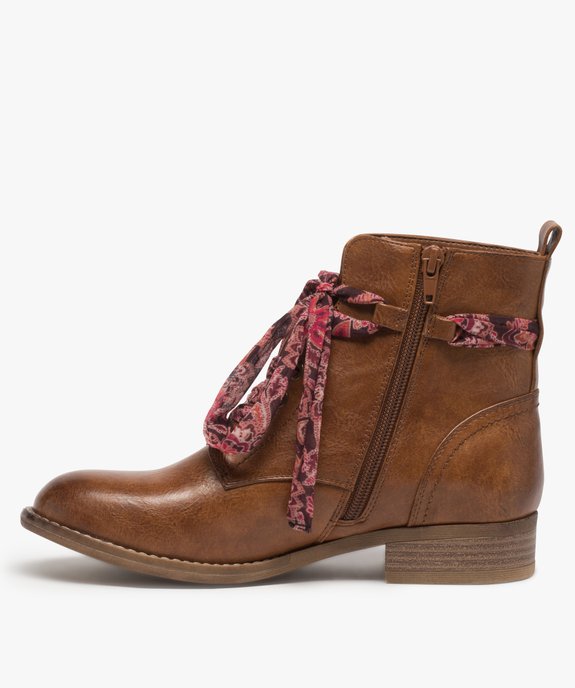 Bottines femme à talon plat et lacets en foulard imprimé vue3 - GEMO (CASUAL) - GEMO