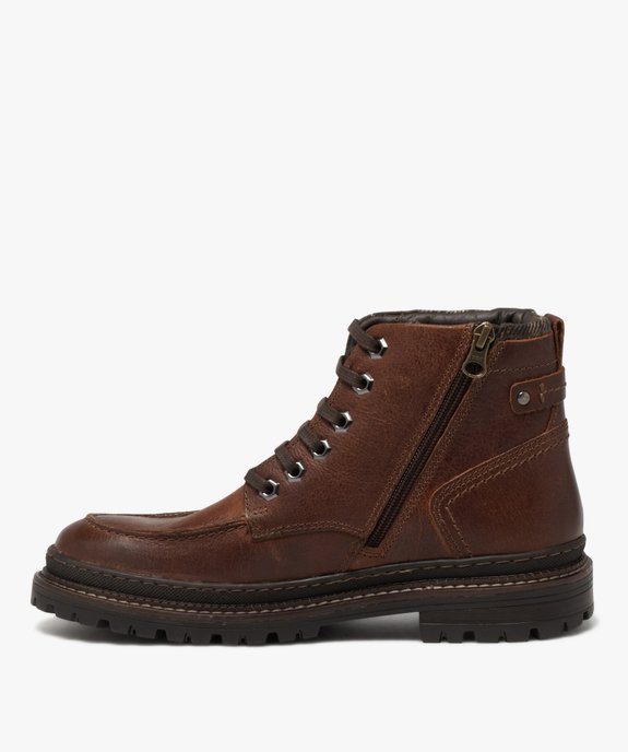 Boots homme en cuir uni avec col à carreaux et à zip vue3 - GEMO (CASUAL) - GEMO