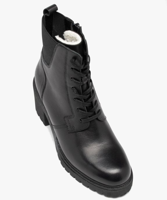 Boots femme dessus en cuir uni à large talon carré et col élastique vue5 - GEMO(URBAIN) - GEMO