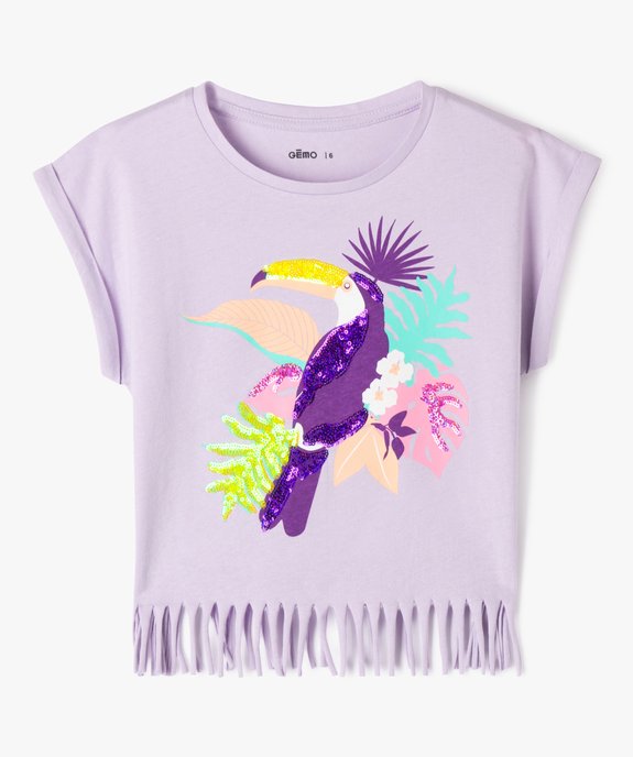 Tee-shirt à manches courtes avec motif sequins et franges fille vue1 - GEMO 4G FILLE - GEMO