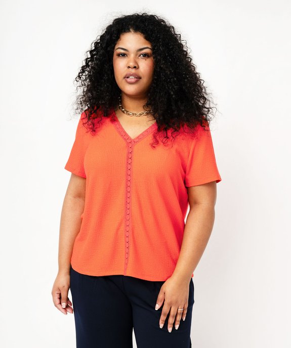 Tee-shirt à manches courtes et col V femme grande taille vue6 - GEMO (G TAILLE) - GEMO