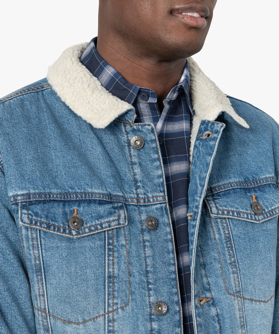 Veste en jean homme doublée sherpa vue2 - GEMO (HOMME) - GEMO