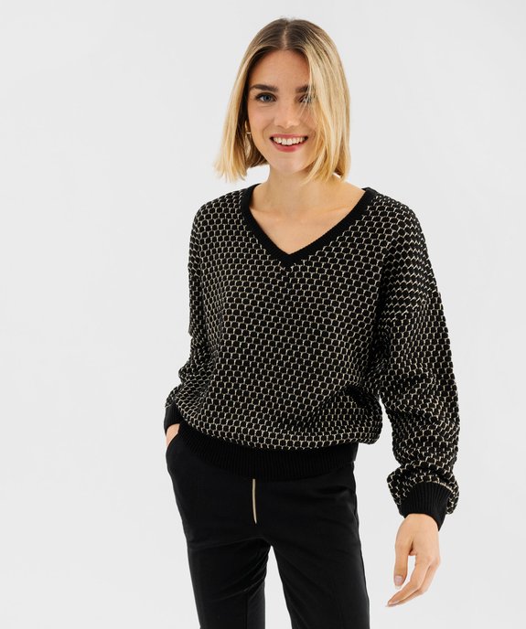 Pull col V à fil pailleté femme vue1 - GEMO(FEMME PAP) - GEMO