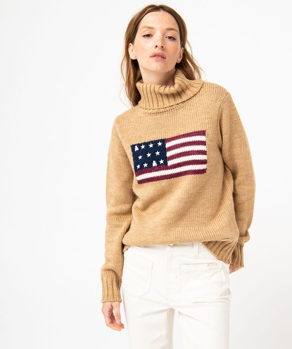 Pull femme à col roulé avec drapeau - LuluCastagnette vue1 - LULUCASTAGNETTE - GEMO