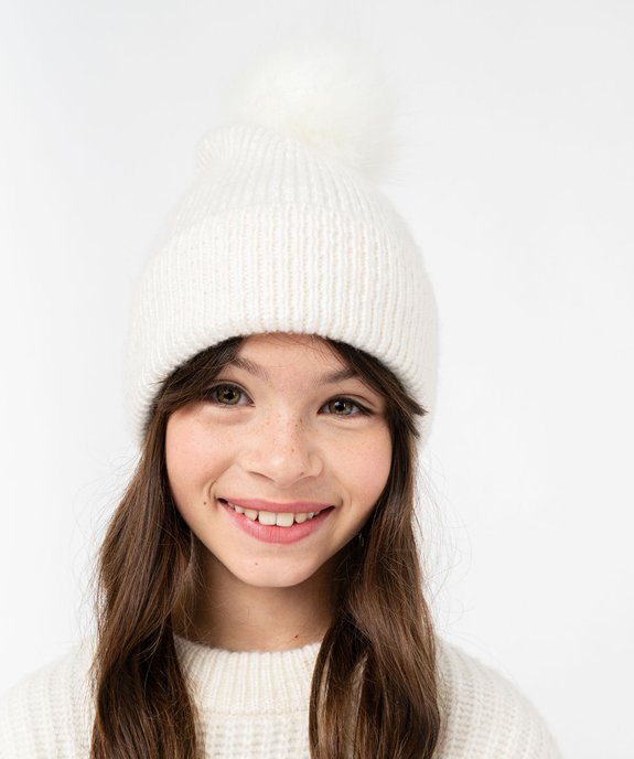 Bonnet en maille avec pompon poilu fille vue4 - GEMO (JUNIOR) - GEMO