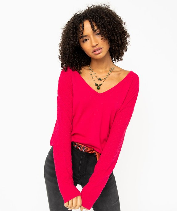 Pull avec double col V et manches fantaisie femme vue1 - GEMO(FEMME PAP) - GEMO