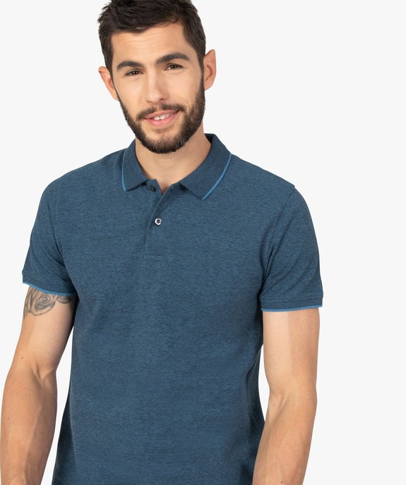 Polo homme en maille piquée chinée 100% coton biologique vue2 - GEMO 4G HOMME - GEMO