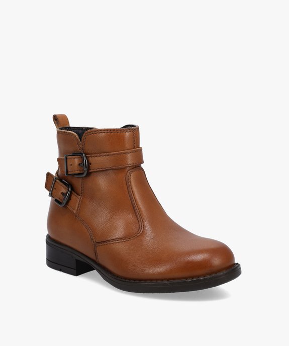 Boots fille unies style cavalière dessus cuir - Tanéo vue2 - TANEO - GEMO