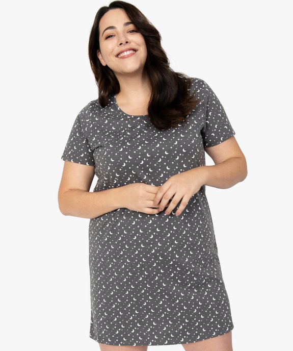 Chemise de nuit à manches courtes avec motifs femme grande taille vue1 - GEMO 4G FEMME - GEMO