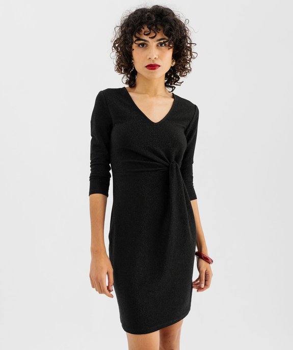 Robe courte à manches 3/4 en maille extensible pailletée femme vue1 - GEMO(FEMME PAP) - GEMO