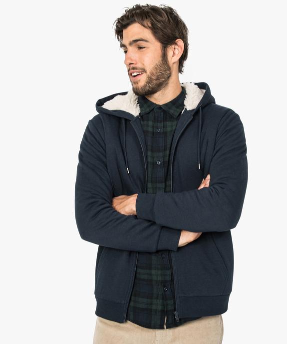 Sweat homme zippé à capuche avec doublure sherpa vue1 - GEMO (HOMME) - GEMO