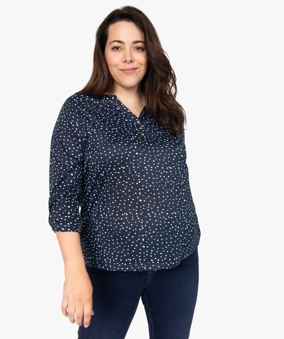 Tee-shirt femme grande taille imprimé col V et dos dentelle vue1 - GEMO 4G GT - GEMO