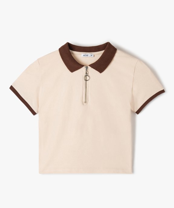 Polo fille façon crop top à manches courtes et col zippé vue1 - GEMO (JUNIOR) - GEMO