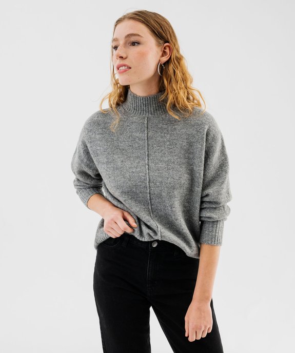 Pull col montant avec couture sur l’avant femme vue1 - GEMO(FEMME PAP) - GEMO