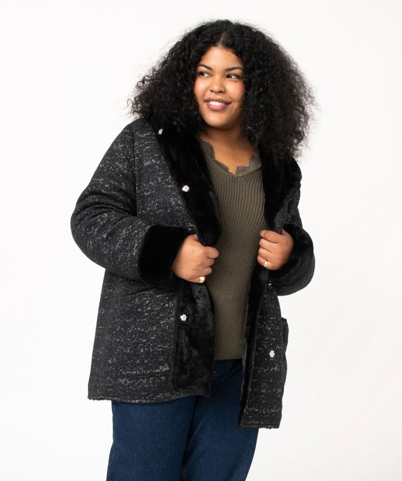 Manteau en maille bouclette et détails duveteux femme grande taille vue1 - GEMO (G TAILLE) - GEMO