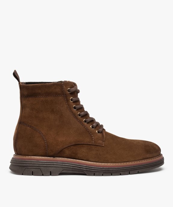 Boots homme unies dessus cuir à lacets - Tanéo  vue2 - TANEO - GEMO