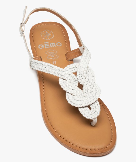 Sandales femme à talon plat et brides entre-doigts tressées en cuir vue5 - GEMO (CASUAL) - GEMO