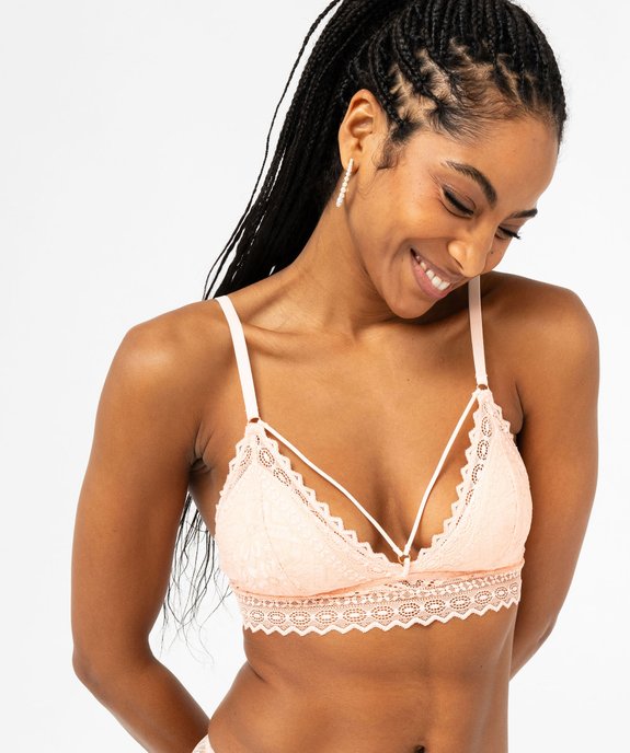 Soutien-gorge triangle sans armatures en dentelle à mousses amovibles femme vue2 - GEMO(HOMWR FEM) - GEMO