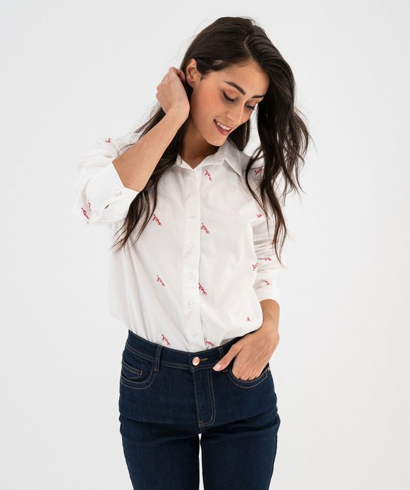 Chemise en coton avec inscriptions brodées femme vue1 - GEMO(FEMME PAP) - GEMO