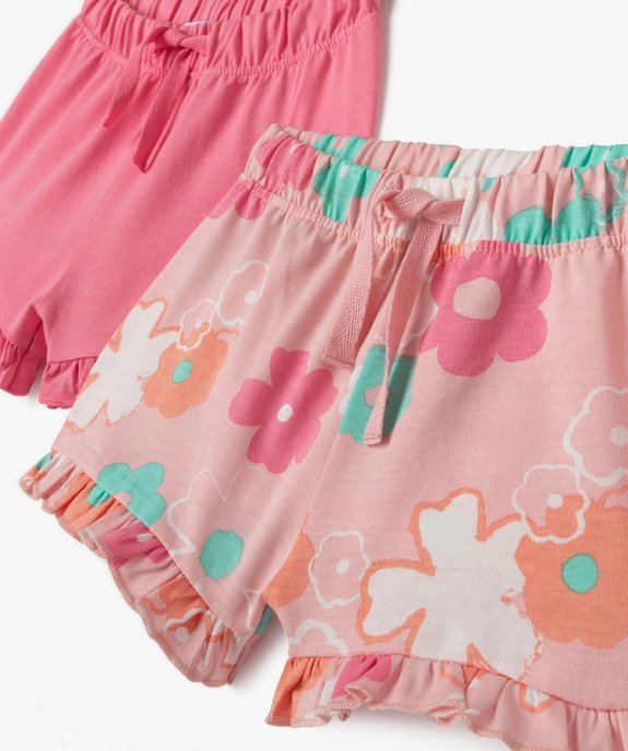 Short en coton avec volants bébé fille (lot de 2) vue2 - GEMO(BEBE DEBT) - GEMO