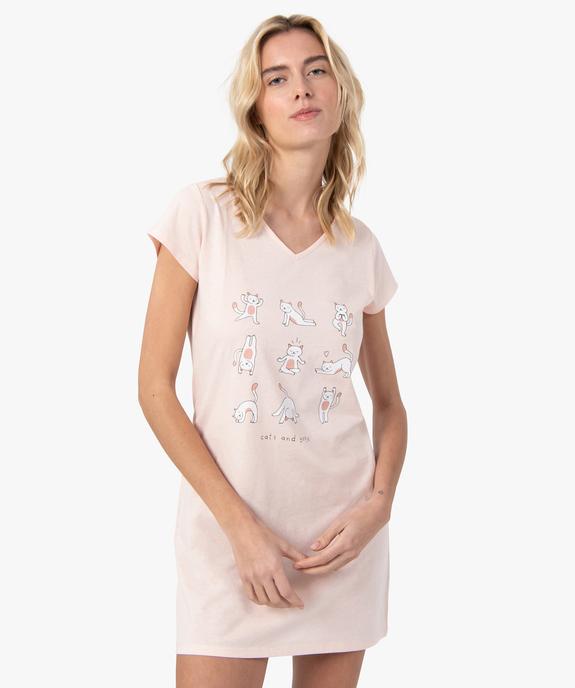 Chemise de nuit imprimée à manches courtes femme vue1 - GEMO 4G FEMME - GEMO