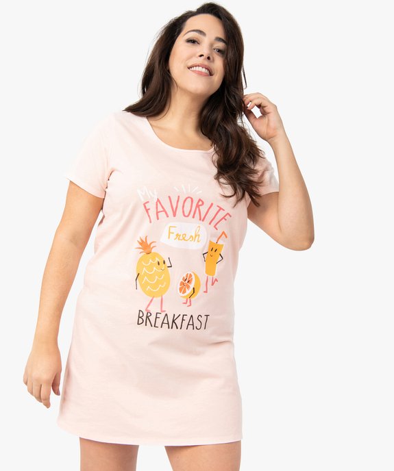 Chemise de nuit à manches courtes avec motifs femme grande taille vue1 - GEMO 4G FEMME - GEMO