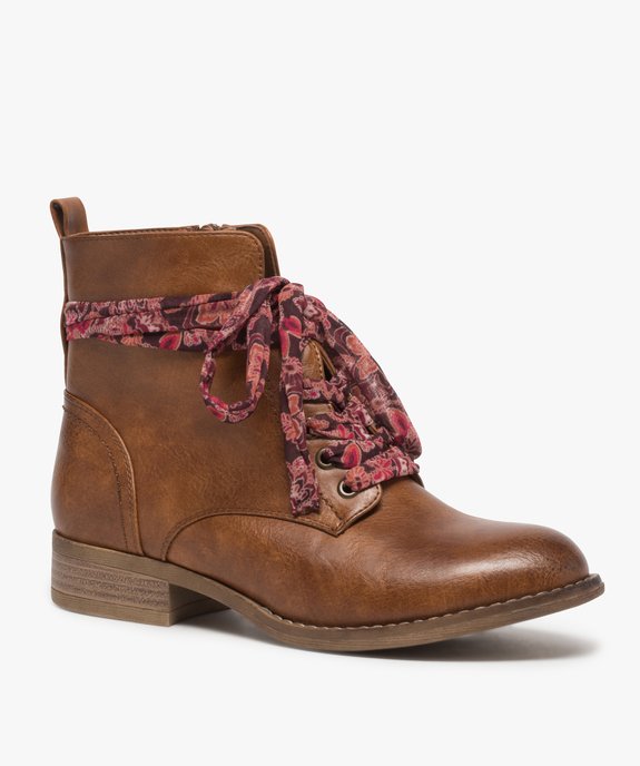 Bottines femme à talon plat et lacets en foulard imprimé vue2 - GEMO (CASUAL) - GEMO