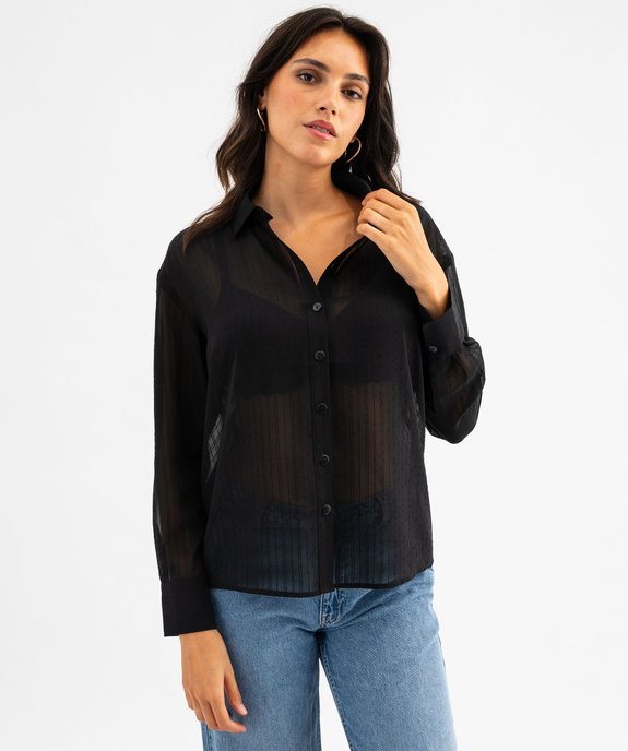 Chemise en voile transparent avec fines rayures en relief femme vue1 - GEMO(FEMME PAP) - GEMO