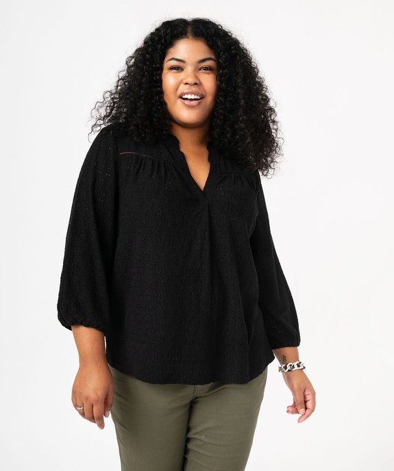 Blouse manches 3/4 en maille ajourée femme grande taille vue1 - GEMO 4G GT - GEMO