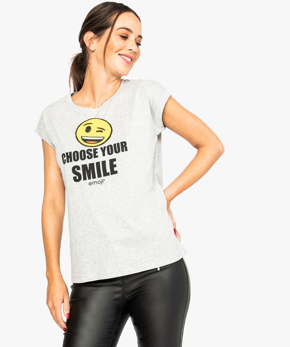 Tee-shirt avec inscription et différents smiley - Emoji vue1 - FOLLOW ME - GEMO