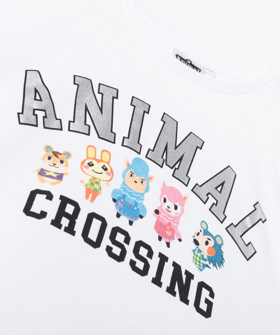 Tee-shirt fille large et court imprimé argenté - Animal Crossing vue3 - ANIMAL CROSSING - GEMO