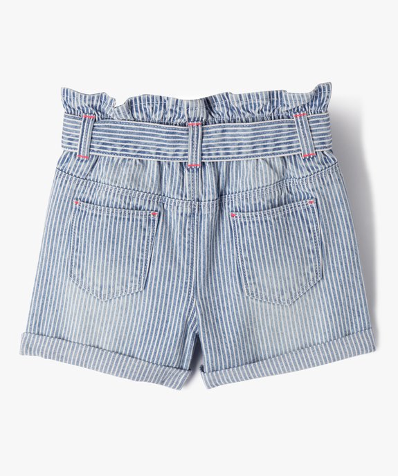 Short en jean rayé taille haute avec ceinture fille vue4 - GEMO 4G FILLE - GEMO