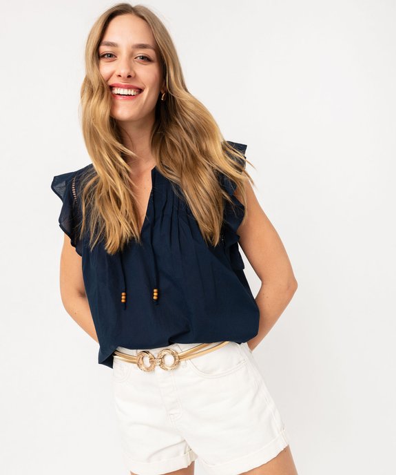 Blouse manches courtes avec volants aux emmanchures femme vue1 - GEMO(FEMME PAP) - GEMO