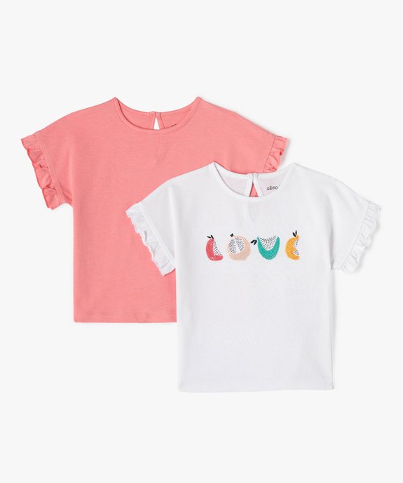 Tee-shirt bébé fille à manches courtes volantées (lot de 2) vue1 - GEMO(BEBE DEBT) - GEMO