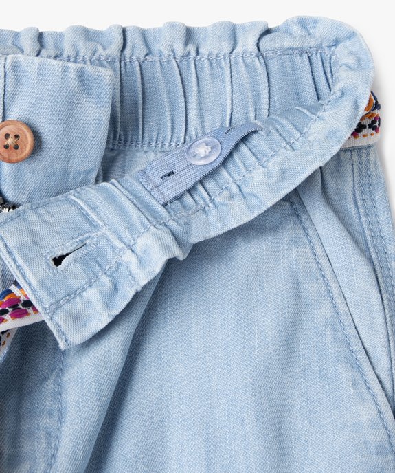 Jean carotte en denim 100% coton délavé à ceinture brodée fille vue2 - GEMO 4G FILLE - GEMO