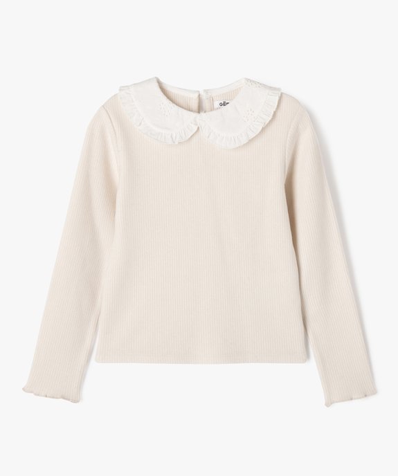 Pull en maille côtelée avec col Claudine brodé fille vue1 - GEMO (ENFANT) - GEMO