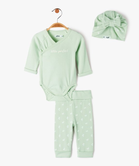 Ensemble naissance évolutif 3 pièces bébé fille body, pantalon et bonnet vue2 - GEMO 4G BEBE - GEMO