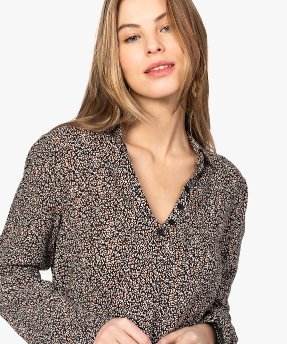 Blouse femme fluide à motifs et col v à boutons vue2 - GEMO(FEMME PAP) - GEMO